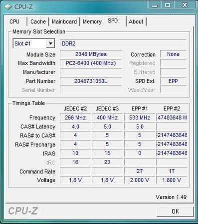 メモリーのSPDタイミングテーブルの値』 UMAX Pulsar DCDDR2-4GB