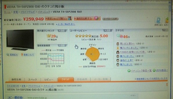 パナソニック VIERA TH-58PZ800 [58インチ] 価格比較 - 価格.com