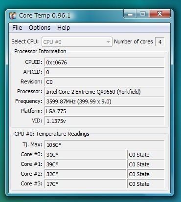 core temp 96.1』 インテル Core 2 Extreme QX9650 BOX のクチコミ